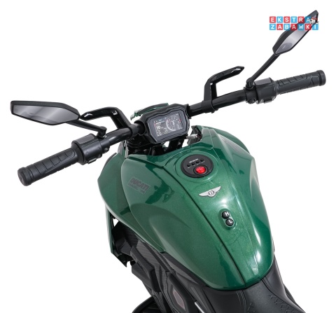 Motor Ducati Diavel x Bentley na akumulator - zielony, 2x35W 12V/7Ah, EVA, wolny start, LED, boczne kółka, do 30 kg [XMX-656]