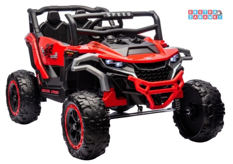 Buggy M1 na akumulator M1 - czerwony, 4x45W 12V/7Ah, pilot, EVA, ekoskóra, pas, LED, panel muzyczny z BT [27003]