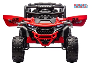 Buggy M1 na akumulator M1 - czerwony, 4x45W 12V/7Ah, pilot, EVA, ekoskóra, pas, LED, panel muzyczny z BT [27003]