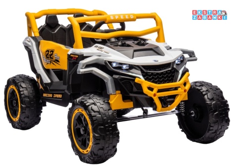 Buggy M1 na akumulator M1 - żółty, 4x45W 12V/7Ah, pilot, EVA, ekoskóra, pas, LED, panel muzyczny z BT [27004]