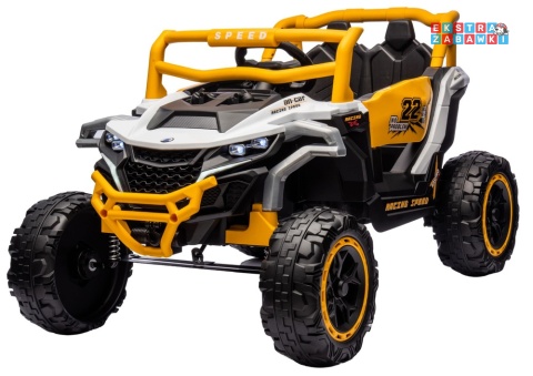 Buggy M1 na akumulator M1 - żółty, 4x45W 12V/7Ah, pilot, EVA, ekoskóra, pas, LED, panel muzyczny z BT [27004]