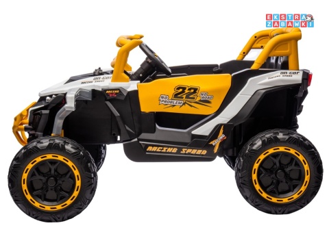 Buggy M1 na akumulator M1 - żółty, 4x45W 12V/7Ah, pilot, EVA, ekoskóra, pas, LED, panel muzyczny z BT [27004]