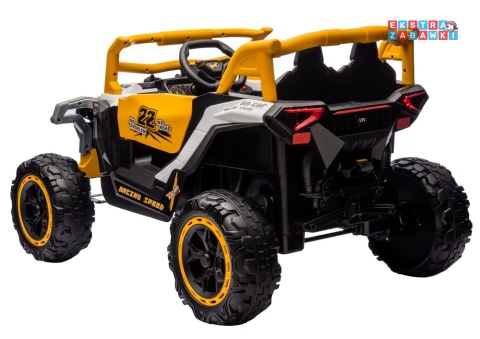 Buggy M1 na akumulator M1 - żółty, 4x45W 12V/7Ah, pilot, EVA, ekoskóra, pas, LED, panel muzyczny z BT [27004]