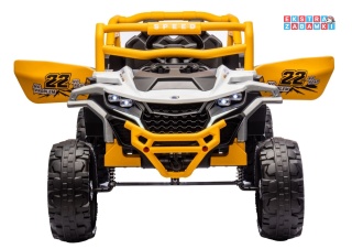 Buggy M1 na akumulator M1 - żółty, 4x45W 12V/7Ah, pilot, EVA, ekoskóra, pas, LED, panel muzyczny z BT [27004]