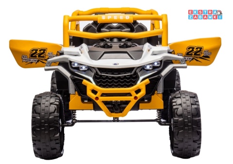 Buggy M1 na akumulator M1 - żółty, 4x45W 12V/7Ah, pilot, EVA, ekoskóra, pas, LED, panel muzyczny z BT [27004]