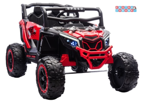 Buggy M2 na akumulator - czerwony, 4x45W 12V/7Ah, pilot, EVA, ekoskóra, pas, LED, panel muzyczny z BT [27005]