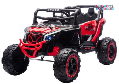 Buggy M2 na akumulator - czerwony, 4x45W 12V/7Ah, pilot, EVA, ekoskóra, pas, LED, panel muzyczny z BT [27005]