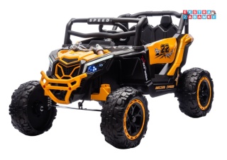 Buggy M2 na akumulator - żółty, 4x45W 12V/7Ah, pilot, EVA, ekoskóra, pas, LED, panel muzyczny z BT [27005]