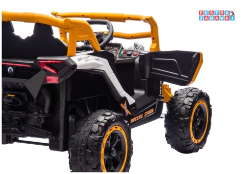 Buggy M2 na akumulator - żółty, 4x45W 12V/7Ah, pilot, EVA, ekoskóra, pas, LED, panel muzyczny z BT [27005]