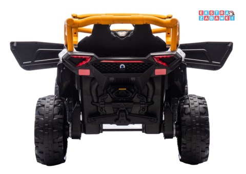 Buggy M2 na akumulator - żółty, 4x45W 12V/7Ah, pilot, EVA, ekoskóra, pas, LED, panel muzyczny z BT [27005]