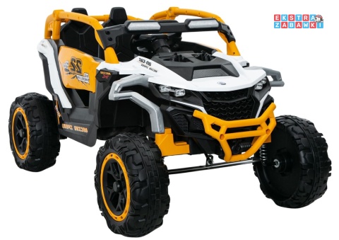 Buggy M3 na akumulator - żółty, 4x45W 12V/7Ah, pilot, EVA, ekoskóra, pas, LED, panel muzyczny z BT [27007]