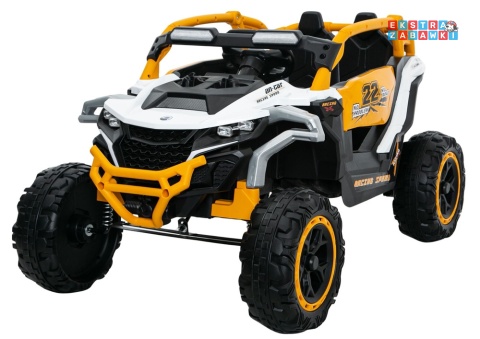 Buggy M3 na akumulator - żółty, 4x45W 12V/7Ah, pilot, EVA, ekoskóra, pas, LED, panel muzyczny z BT [27007]