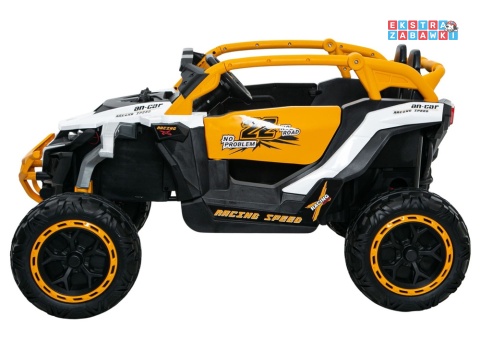 Buggy M3 na akumulator - żółty, 4x45W 12V/7Ah, pilot, EVA, ekoskóra, pas, LED, panel muzyczny z BT [27007]