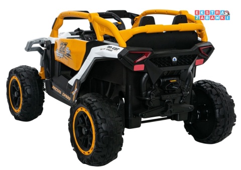 Buggy M3 na akumulator - żółty, 4x45W 12V/7Ah, pilot, EVA, ekoskóra, pas, LED, panel muzyczny z BT [27007]
