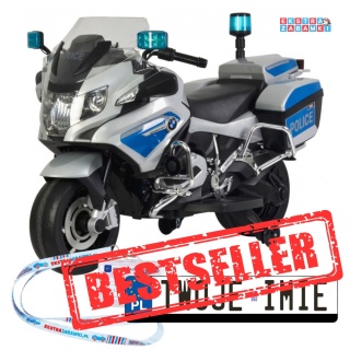 Policyjny motorek BMW R1200RT na akumulator - srebrny, 12V/7Ah, koguty, dźwięki, LED, EVA [PA.212]