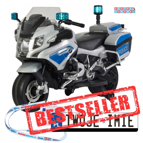 Policyjny motorek BMW R1200RT na akumulator - srebrny, 12V/7Ah, koguty, dźwięki, LED, EVA [PA.212]