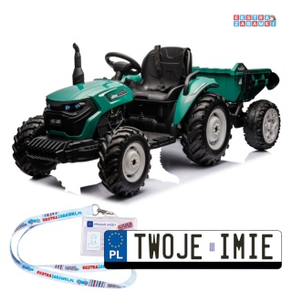 Traktor HC-306 z przyczepą na akumulator - ciemny zielony, 2x95W 24V/7Ah, pilot, EVA, pas, Bluetooth, hamulec auto [25072]