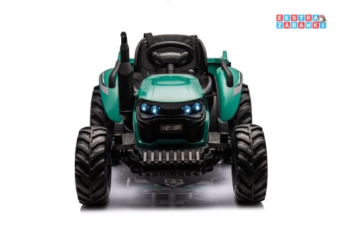 Traktor HC-306 z przyczepą na akumulator - ciemny zielony, 2x95W 24V/7Ah, pilot, EVA, pas, Bluetooth, hamulec auto [25072]