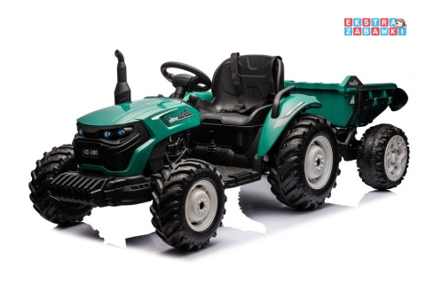 Traktor HC-306 z przyczepą na akumulator - ciemny zielony, 2x95W 24V/7Ah, pilot, EVA, pas, Bluetooth, hamulec auto [25072]