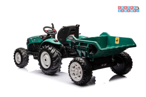 Traktor HC-306 z przyczepą na akumulator - ciemny zielony, 2x95W 24V/7Ah, pilot, EVA, pas, Bluetooth, hamulec auto [25072]