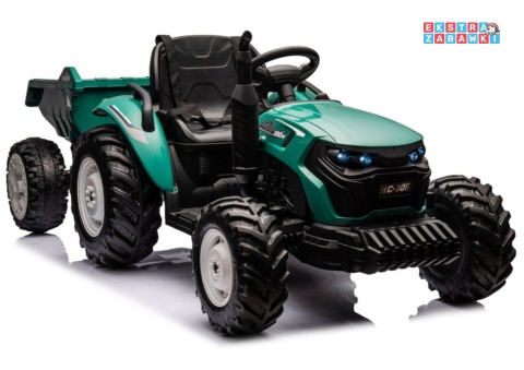 Traktor HC-306 z przyczepą na akumulator - ciemny zielony, 2x95W 24V/7Ah, pilot, EVA, pas, Bluetooth, hamulec auto [25072]
