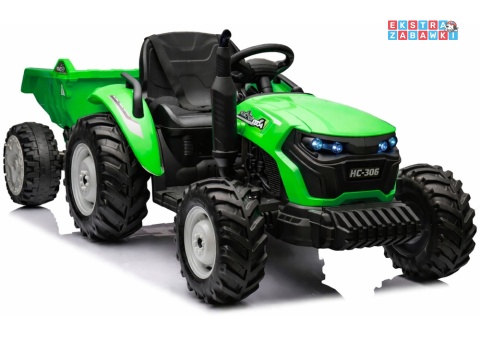 Traktor HC-306 z przyczepą na akumulator - jasny zielony, 2x95W 24V/7Ah, pilot, EVA, pas, Bluetooth, hamulec auto [25073]
