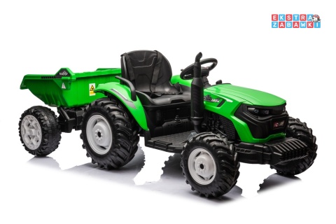 Traktor HC-306 z przyczepą na akumulator - jasny zielony, 2x95W 24V/7Ah, pilot, EVA, pas, Bluetooth, hamulec auto [25073]