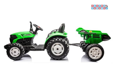 Traktor HC-306 z przyczepą na akumulator - jasny zielony, 2x95W 24V/7Ah, pilot, EVA, pas, Bluetooth, hamulec auto [25073]