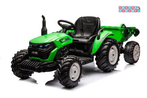 Traktor HC-306 z przyczepą na akumulator - jasny zielony, 2x95W 24V/7Ah, pilot, EVA, pas, Bluetooth, hamulec auto [25073]