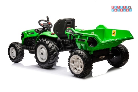 Traktor HC-306 z przyczepą na akumulator - jasny zielony, 2x95W 24V/7Ah, pilot, EVA, pas, Bluetooth, hamulec auto [25073]