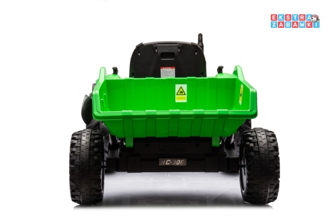 Traktor HC-306 z przyczepą na akumulator - jasny zielony, 2x95W 24V/7Ah, pilot, EVA, pas, Bluetooth, hamulec auto [25073]