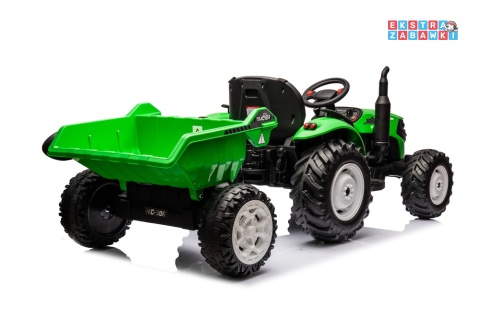 Traktor HC-306 z przyczepą na akumulator - jasny zielony, 2x95W 24V/7Ah, pilot, EVA, pas, Bluetooth, hamulec auto [25073]
