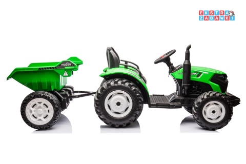 Traktor HC-306 z przyczepą na akumulator - jasny zielony, 2x95W 24V/7Ah, pilot, EVA, pas, Bluetooth, hamulec auto [25073]