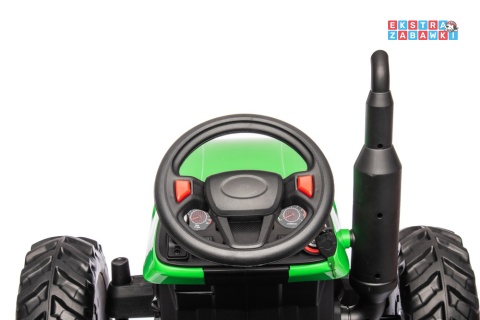 Traktor HC-306 z przyczepą na akumulator - jasny zielony, 2x95W 24V/7Ah, pilot, EVA, pas, Bluetooth, hamulec auto [25073]