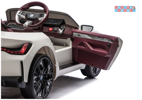 BMW i4 JE1009 na akumulator - biały, 4x45W 12V/7Ah, pilot, EVA, ekoskóra, pas, LED, BT [29010]