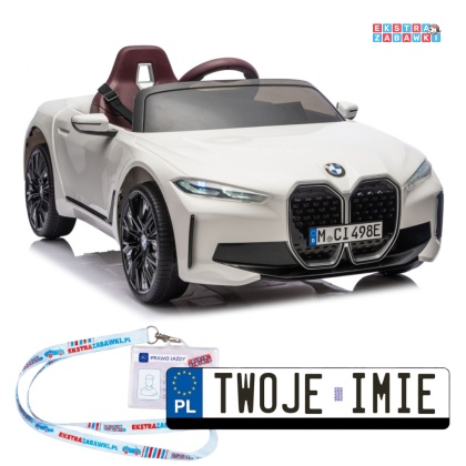 BMW i4 JE1009 na akumulator - biały, 4x45W 12V/7Ah, pilot, EVA, ekoskóra, pas, LED, BT [29010]