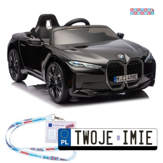 BMW i4 JE1009 na akumulator - czarny, 4x45W 12V/7Ah, pilot, EVA, ekoskóra, pas, LED, BT [29011]