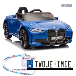 BMW i4 JE1009 na akumulator - niebieski, 4x45W 12V/7Ah, pilot, EVA, ekoskóra, pas, LED, BT [29013]