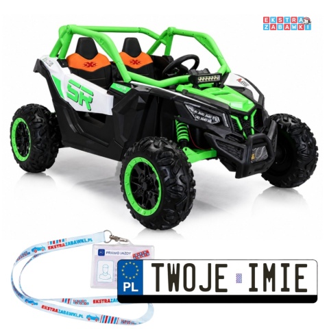 Buggy KKL-808 na akumulator - zielony, 4x75W 24V/7Ah, pilot, dwuosobowy, LED, EVA, panel muzyczny z BT [31713]