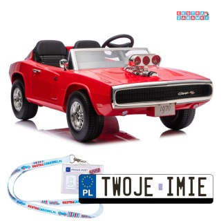 Dodge Charger R/T DLS-K12 na akumulator - czerwony, 2x200W 24V/7Ah, pilot, EVA, ekoskóra, pas, LED, BT [29152]