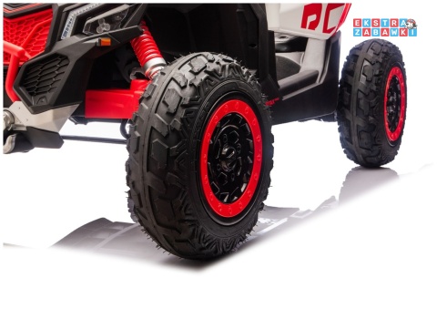 Buggy Maverick CAN-AM Turbo RS pompowane koła na akumulator - czerwony, 4x200W 24V/14Ah, ekoskóra, pilot, LED [29487]