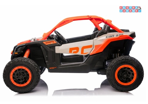 Buggy Maverick CAN-AM Turbo RS pompowane koła na akumulator - pomarańczowy, 4x200W 24V/14Ah, ekoskóra, pilot, LED [29486]