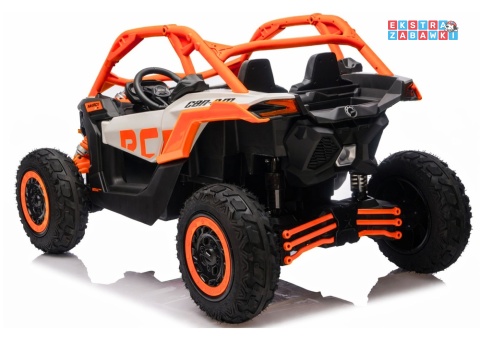 Buggy Maverick CAN-AM Turbo RS pompowane koła na akumulator - pomarańczowy, 4x200W 24V/14Ah, ekoskóra, pilot, LED [29486]