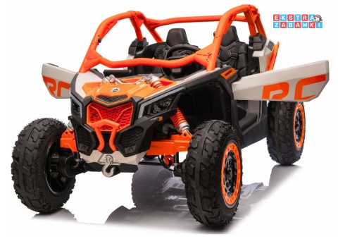 Buggy Maverick CAN-AM Turbo RS pompowane koła na akumulator - pomarańczowy, 4x200W 24V/14Ah, ekoskóra, pilot, LED [29486]