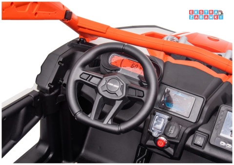 Buggy Maverick CAN-AM Turbo RS pompowane koła na akumulator - pomarańczowy, 4x200W 24V/14Ah, ekoskóra, pilot, LED [29486]