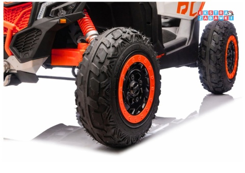 Buggy Maverick CAN-AM Turbo RS pompowane koła na akumulator - pomarańczowy, 4x200W 24V/14Ah, ekoskóra, pilot, LED [29486]