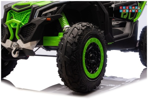 Buggy Maverick CAN-AM Turbo RS pompowane koła na akumulator - zielony, 4x200W 24V/14Ah, ekoskóra, pilot, LED [29488]