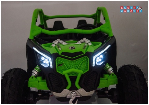 Buggy Maverick CAN-AM Turbo RS pompowane koła na akumulator - zielony, 4x200W 24V/14Ah, ekoskóra, pilot, LED [29488]
