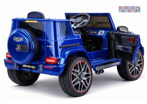 Mercedes AMG G63 lakierowany na akumulator - niebieski, 2x200W 12V/7Ah, pilot, EVA, ekoskóra, LED, panel muzyczny z BT [29008]