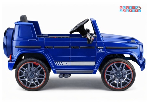 Mercedes AMG G63 lakierowany na akumulator - niebieski, 2x200W 12V/7Ah, pilot, EVA, ekoskóra, LED, panel muzyczny z BT [29008]
